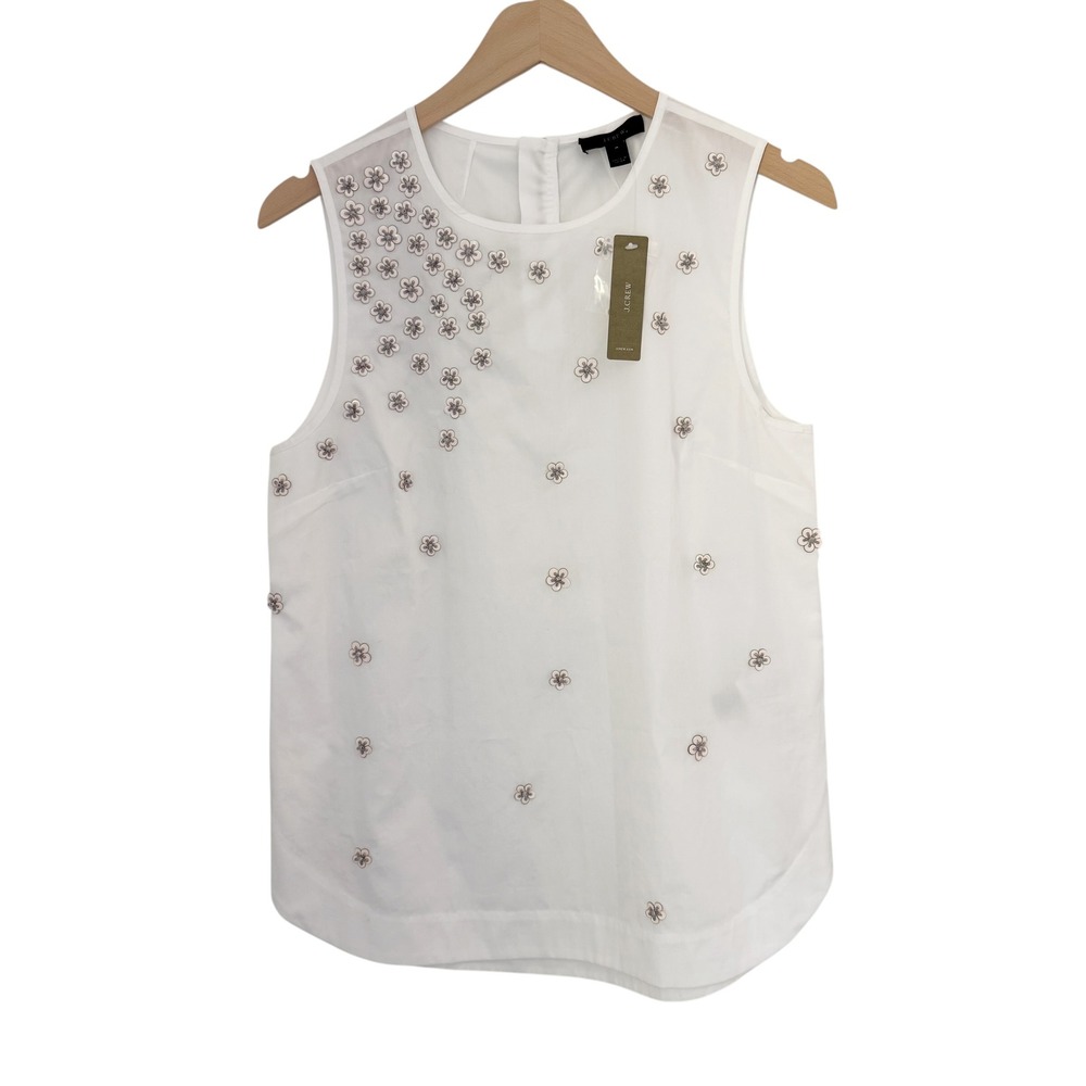 NWT J. Crew White Floral Sequin Sleeveless Cotton Top Size 4